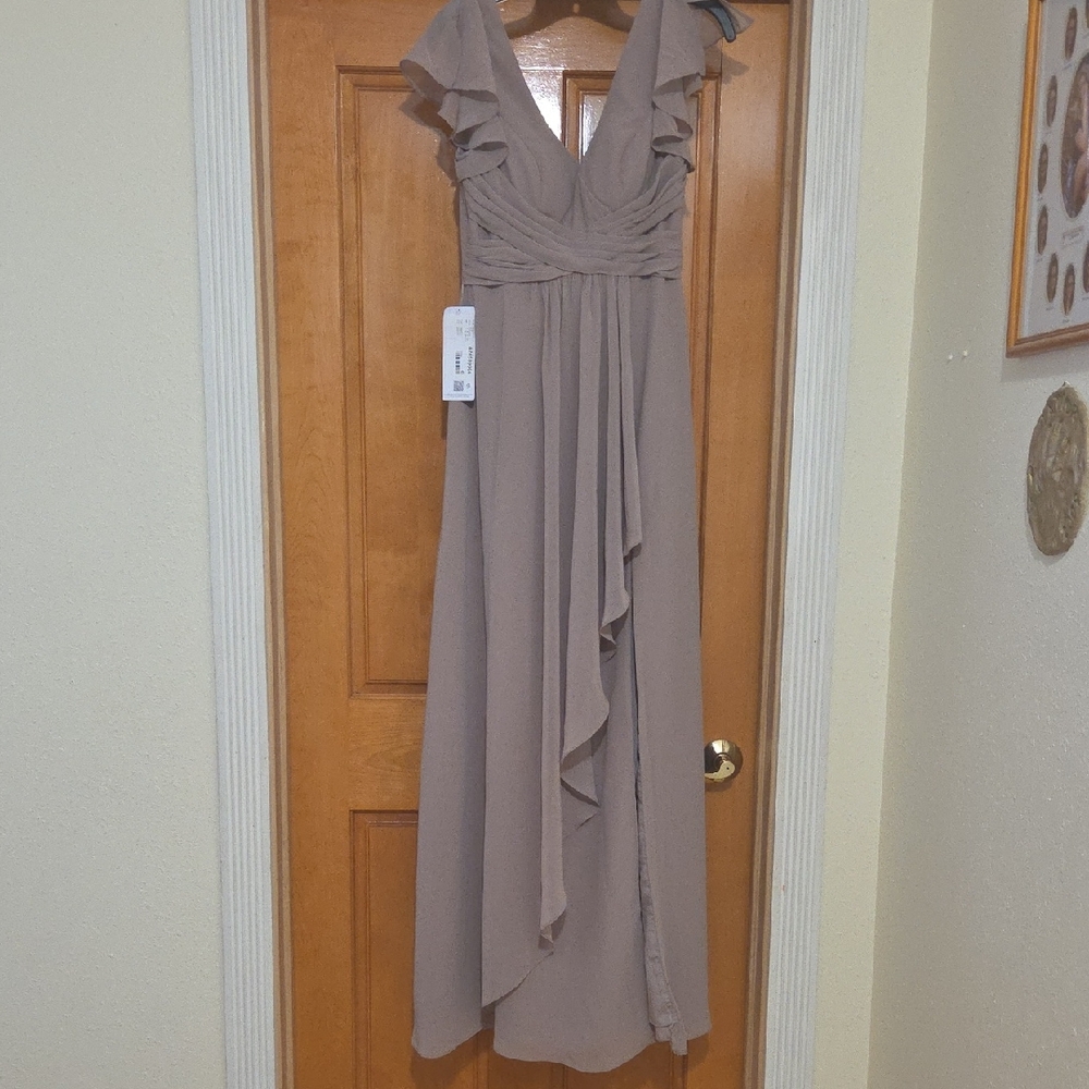 Azazie Taupe Ruffle Wedding Dress